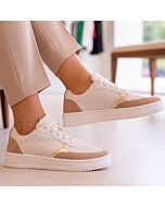 Tênis Manu Off Detalhe Bege e Ouro