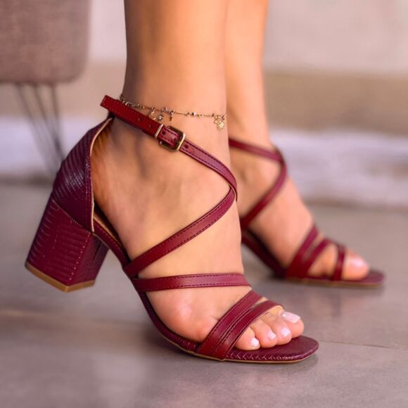 Meia Pata Sapato Cor Marsala Salto Grosso Sapato Peep Toe Marsala