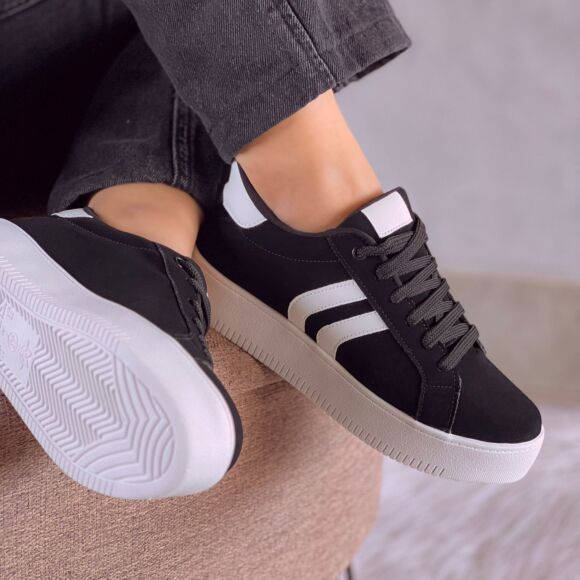 Tênis Feminino Moda Casual Nobuck Preto Loja de Sapatos Femininos