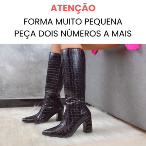 Bota Cano Alto e Salto Bloco Croco Preta