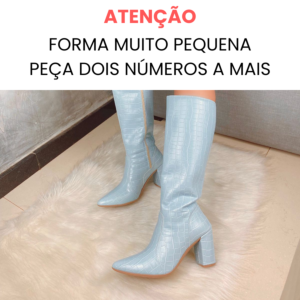 Bota Cano Alto e Salto Bloco Croco Azul