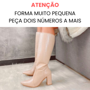 Bota Cano Alto e Salto Bloco Croco Nude