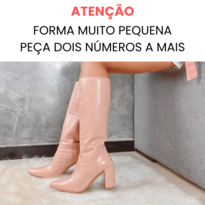 Bota Cano Alto e Salto Bloco Croco Rosê