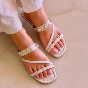 Rasteira Feminina Aurora Com Enfeites Off White