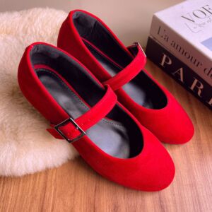 Sapatilha Mary Jane Camurça Vermelho