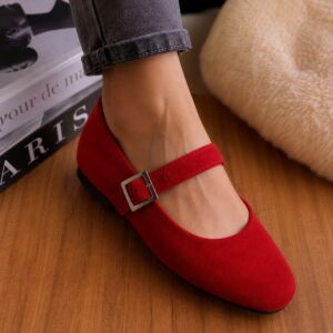 Sapatilha Mary Jane Camurça Vermelho
