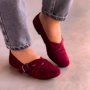 Sapatilha Mary Jane Tiras em X Camurça Vinho