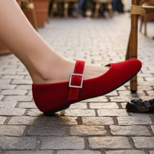 Sapatilha Mary Jane Camurça Vermelho