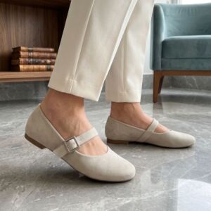 Sapatilha Mary Jane Camurça Cinza Claro