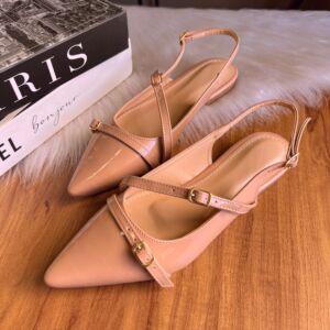 Sapatilha Feminina Slingback Fivelas Dupla Verniz Rosado