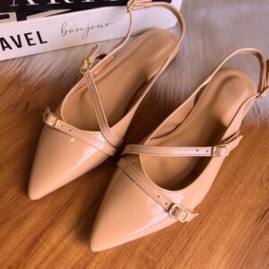 Sapatilha Feminina Slingback Fivelas Dupla Verniz Nude