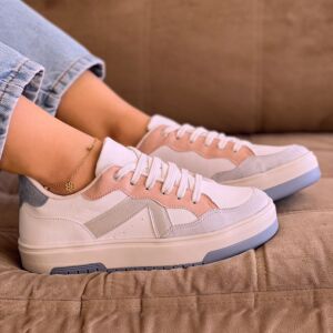 Tênis Valentina Branco Detalhe Azul Prata Rosê